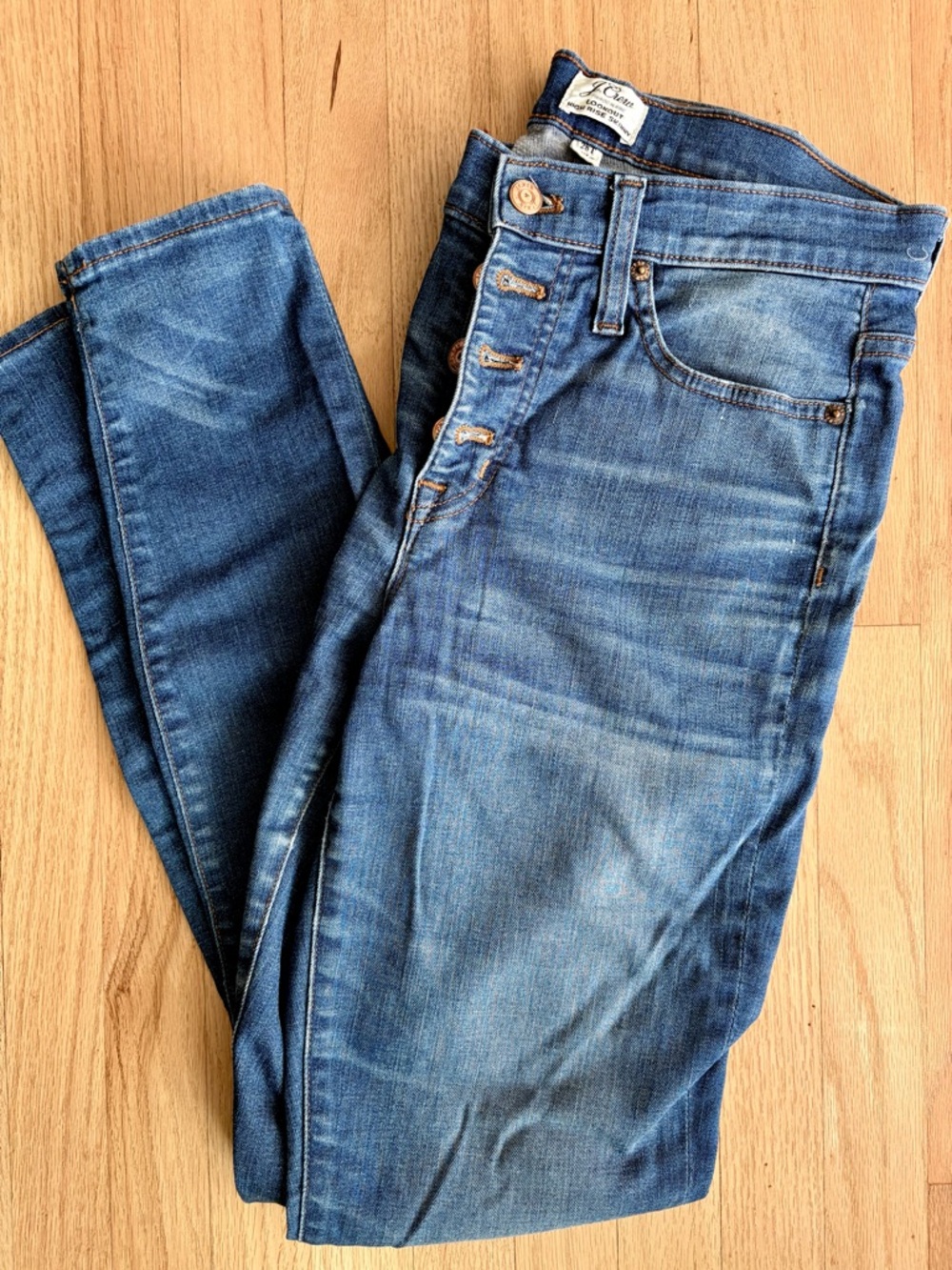 J. Crew Skinny Button-Fly Jeans in Blue Denim